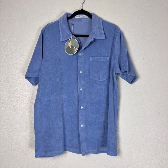 Criquet Terry Cloth Button Up Shirt Light Blue NWT Resort Retro Golf Style - Picture 4 of 8